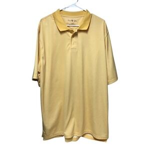 David Taylor Golf Polo Shirt XL‎ Yellow White Striped Short Sleeve Casual Preppy